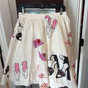 Maeve A-Line Skirt with Shoe Print in Cream and Pink